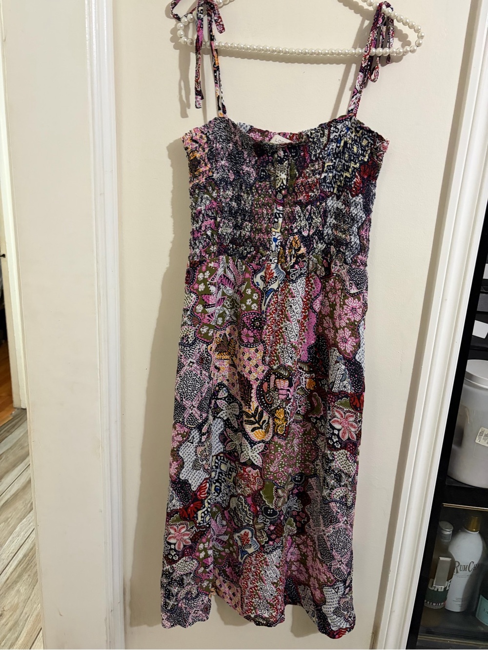 LOFT Pink Multi Floral Tie-Shoulder Midi Dress